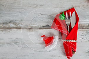 Christmas Holiday Table Setting and santa's hat