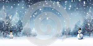 Christmas holiday trees, Border snow background, Snowflakes