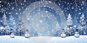 Christmas holiday trees, Border snow background, Snowflakes