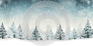 Christmas holiday trees, Border snow background, Snowflakes