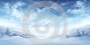 Christmas holiday trees, Border snow background, Snowflakes