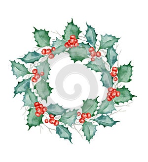 Christmas Holiday Wreath. Holly Berries, Branches, Christmasberry