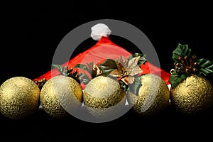 Christmas holidays composition on black texture background with copy space for your text
