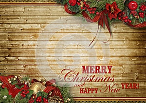 Christmas holidays composition on wood background with copy space for your text