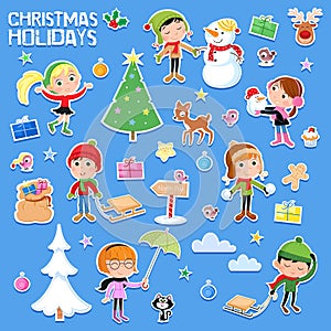 Christmas Holidays - cute little kids and winter fun