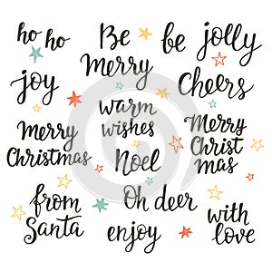 Christmas holidays hand lettering set. Calligraphy phrases collection