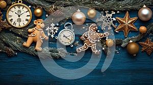 Christmas Holidays Ornament Flat Lay: Festive Card Background for Seasonal Greetings and Celebration.