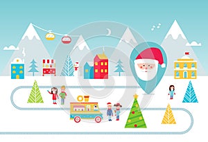Christmas Holidays Park. Street Food and Winter Activities Illustration. Vector Design