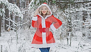 Christmas Holidays, pretty lady in red coat, fashionable concept