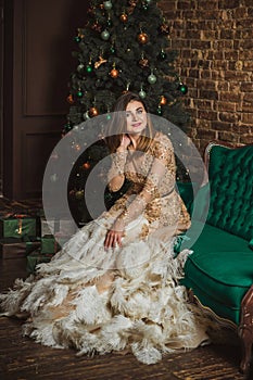 Christmas Holidays, woman in evening gorgeous dress