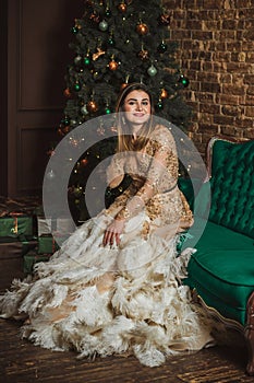 Christmas Holidays, woman in evening gorgeous dress