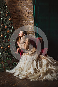 Christmas Holidays, woman in evening gorgeous dress