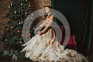 Christmas Holidays, woman in evening gorgeous dress