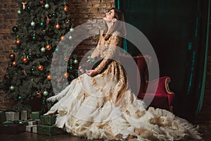 Christmas Holidays, woman in evening gorgeous dress