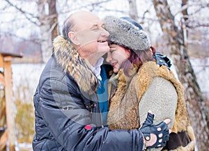 Christmas Holidays, woman and senior man walk at park