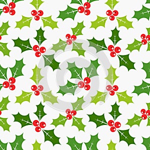 Christmas holly berries seamless pattern