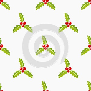 Christmas holly berries seamless pattern