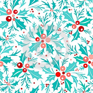 Christmas holly berries seamless pattern.