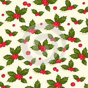 Christmas holly berries seamless pattern background
