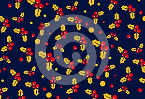 Christmas Holly berries seamless pattern background. Illustration design