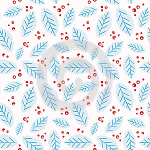 Christmas holly berries seamless pattern . Vector