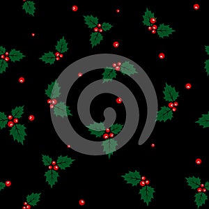 Christmas Holly Berry Seamless Pattern Background. Vector illustration EPS10