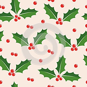 Christmas holly berry seamless pattern