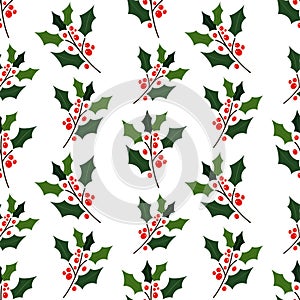 Christmas holly leaf seamless pattern digital illustration
