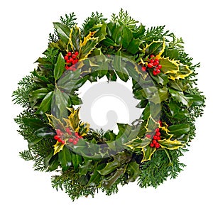 Christmas holly wreath isolated photo
