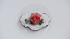 Christmas homemade cookie, Flower, gingerbread on white background