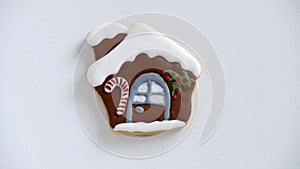 Christmas homemade cookie, Santas House, gingerbread on white background