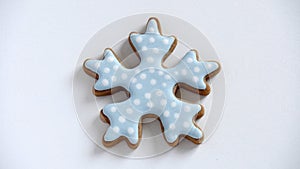 Christmas homemade cookie, Stnowflake, gingerbread on white background