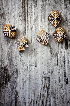 Christmas homemade cookies on rustic wooden background