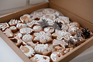 Christmas homemade gingerbread cookies in a box.