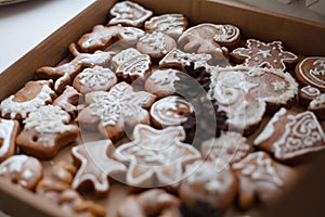 Christmas homemade gingerbread cookies in a box.