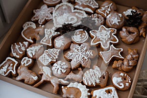 Christmas homemade gingerbread cookies in a box.