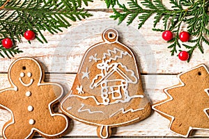 Christmas homemade gingerbread cookies over table