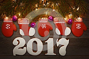 Christmas homemade gingerbread cookies on table, new year