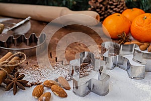 Christmas homemade gingerbread cookies on wooden background Christmas background Christmas sweet food.