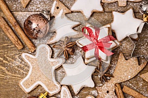 Christmas Homemade Gingerbread Cookies on Wooden Background Christmas Background Christmas Sweet Food Gingerbread Man Horizontal