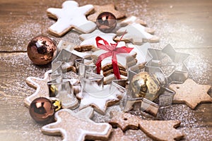 Christmas Homemade Gingerbread Cookies on Wooden Background Christmas Background Christmas Sweet Food Horizontal Toned