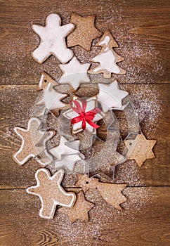 Christmas Homemade Gingerbread Cookies on Wooden Background Christmas Background Christmas Sweet Food Vertical Flat Lay