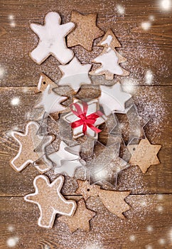 Christmas Homemade Gingerbread Cookies on Wooden Background Christmas Background Christmas Sweet Food Vertical Toned Top View