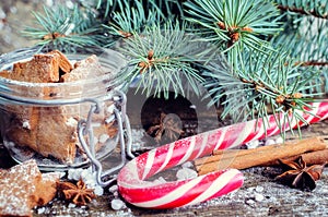 Christmas homemade gingerbread cookies on wooden table