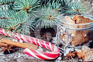 Christmas homemade gingerbread cookies on wooden table