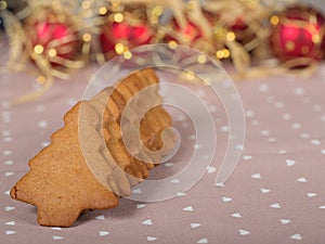 Christmas homemade gingerbread cookies and xmas lights