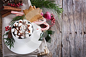 Christmas hot chocolate with festive decorations