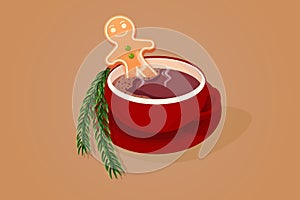 Christmas hot chocolate with gingerbread.Vector elements for banner or poster design