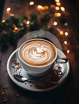 Christmas hot chocolate with latte art, AI generated