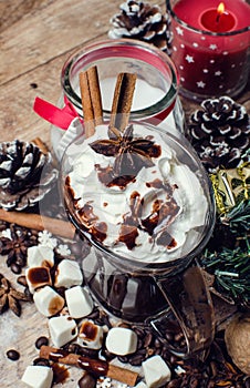 Christmas hot chocolate with marshmallow.